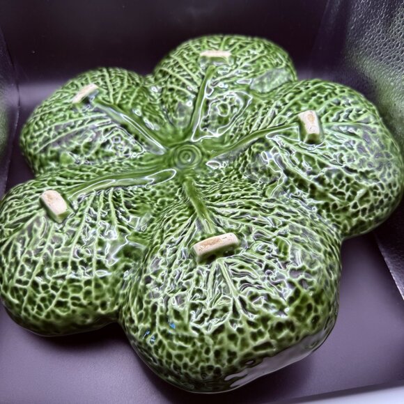 Vintage Majolica Cabbage Leaf Serving Plate With Fruit Accents 12 inch - Picture 4 of 8